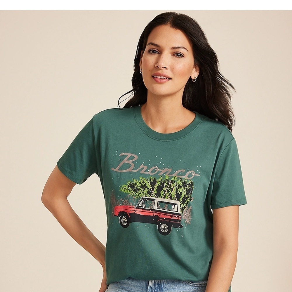 Green Graphic T-Shirt with Bronco Design